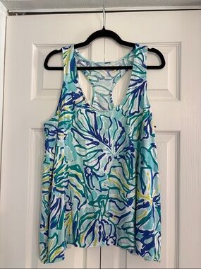 Lilly Pulitzer Aqua, Teal & Navy Leaf-Print Racerback Tank